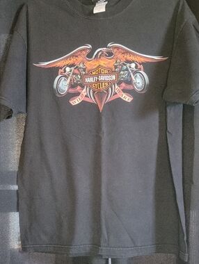 Harley-Davidson Black Long Sleeve Tee with Orange Winged Motorcycle Emblem